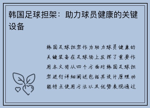 韩国足球担架：助力球员健康的关键设备